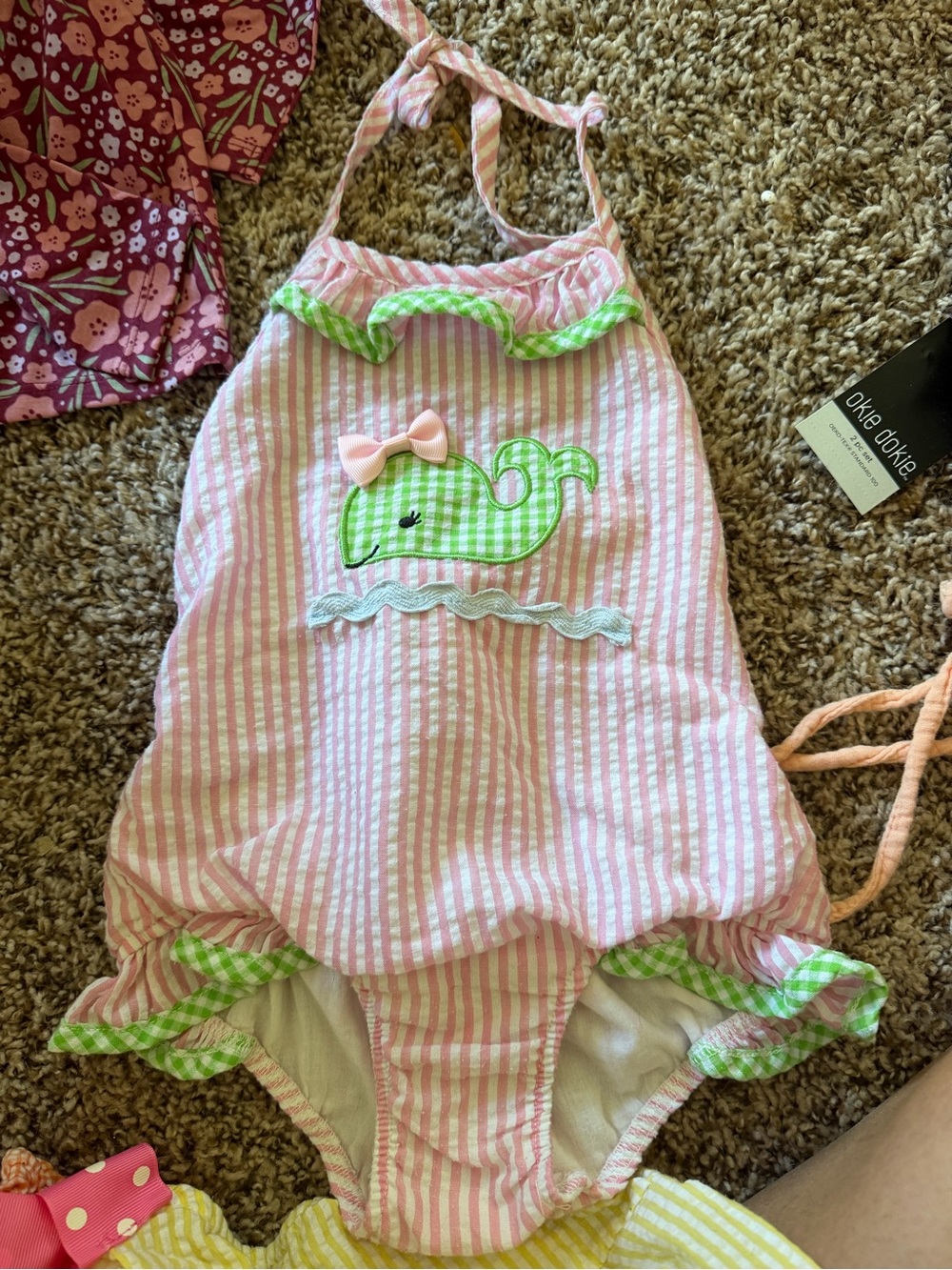 Cute Pink Stripe Whale One-Piece Swimsuit for Kids